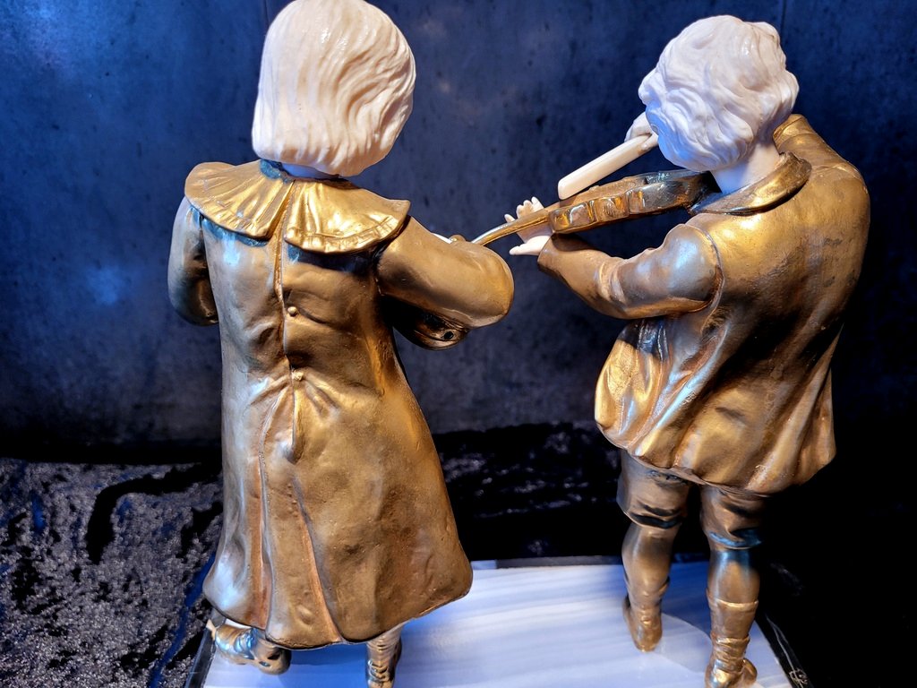 Agathon Léonard "the Musicians" Chryselephantine Sculpture With A Gilt Patina, Signed. 19th Century-photo-4