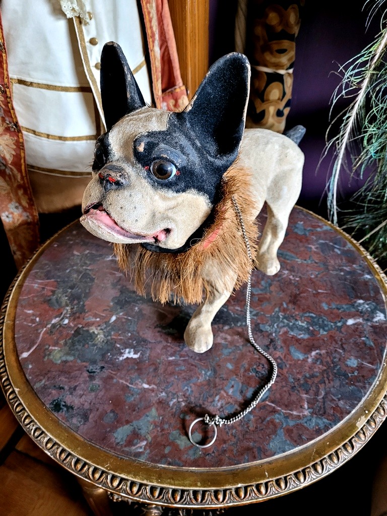 Bouledogue Aboyeur sur roulettes en Papier M&acirc;ch&eacute; - Fin XIXe D&eacute;but XXe Si&egrave;cle