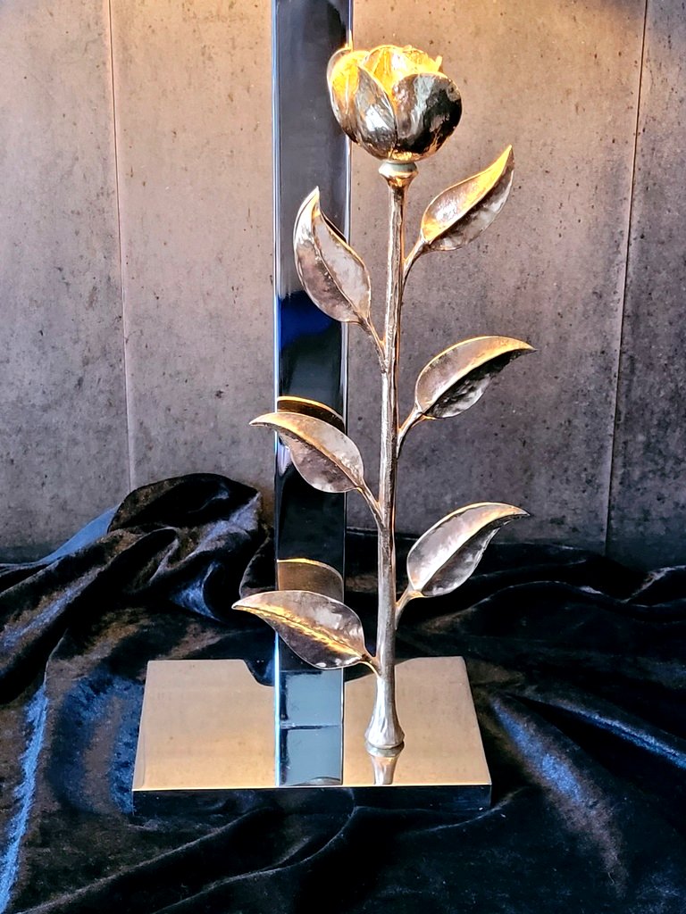 Lamp With Chrome Base And Bronze Rose By Dlg Maison Charles - 1970s-photo-2