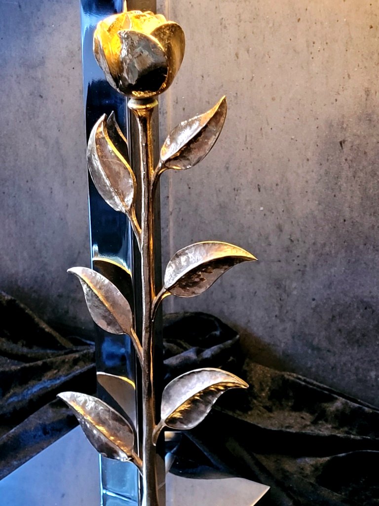 Lamp With Chrome Base And Bronze Rose By Dlg Maison Charles - 1970s-photo-3