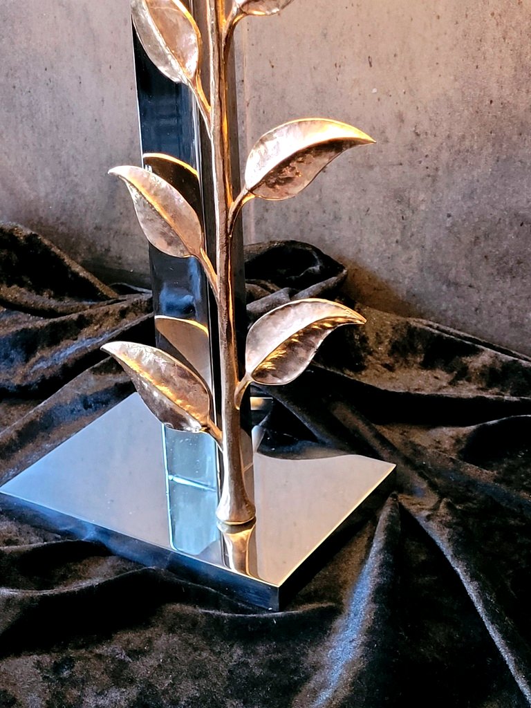 Lamp With Chrome Base And Bronze Rose By Dlg Maison Charles - 1970s-photo-4