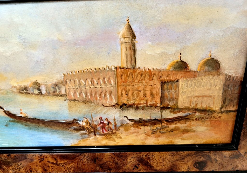 "doge's Palace In Venice" Oil Painting Signed Serrurie - 1950s-photo-2