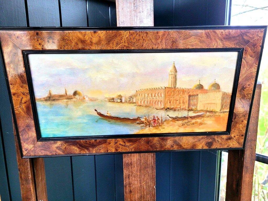 "doge's Palace In Venice" Oil Painting Signed Serrurie - 1950s