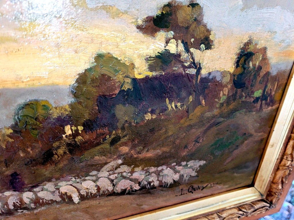L. Quivy "pastoral Scene - Transhumance" Oil On Cardboard Signed And Dated 1910-photo-3