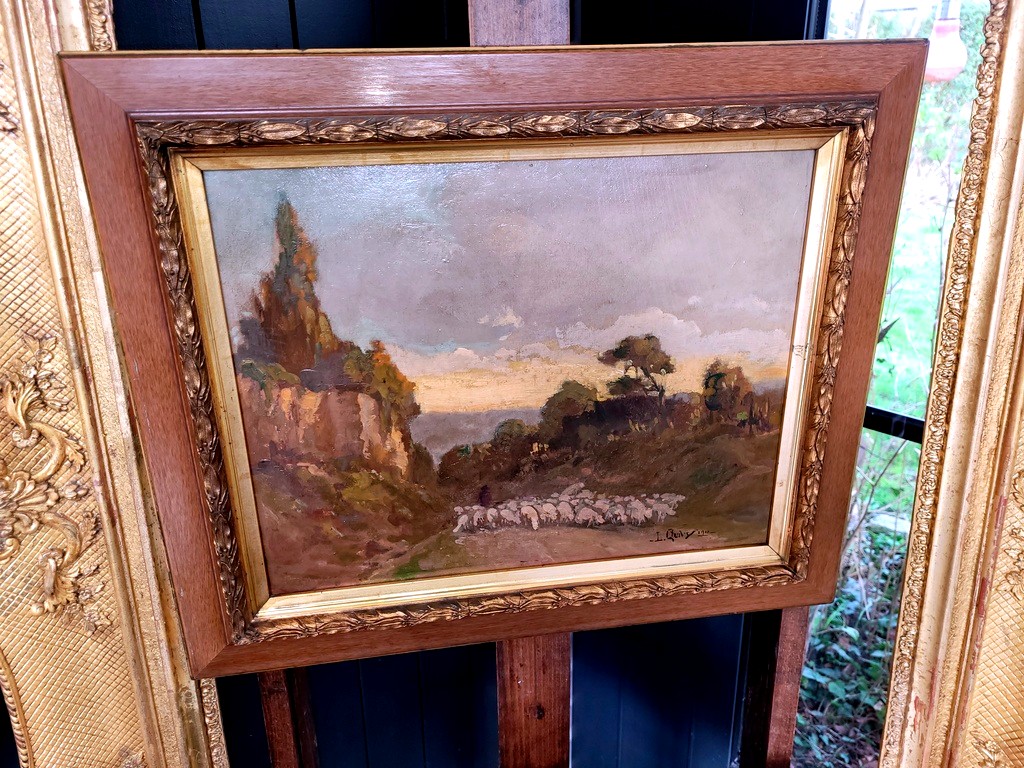 L. Quivy "pastoral Scene - Transhumance" Oil On Cardboard Signed And Dated 1910