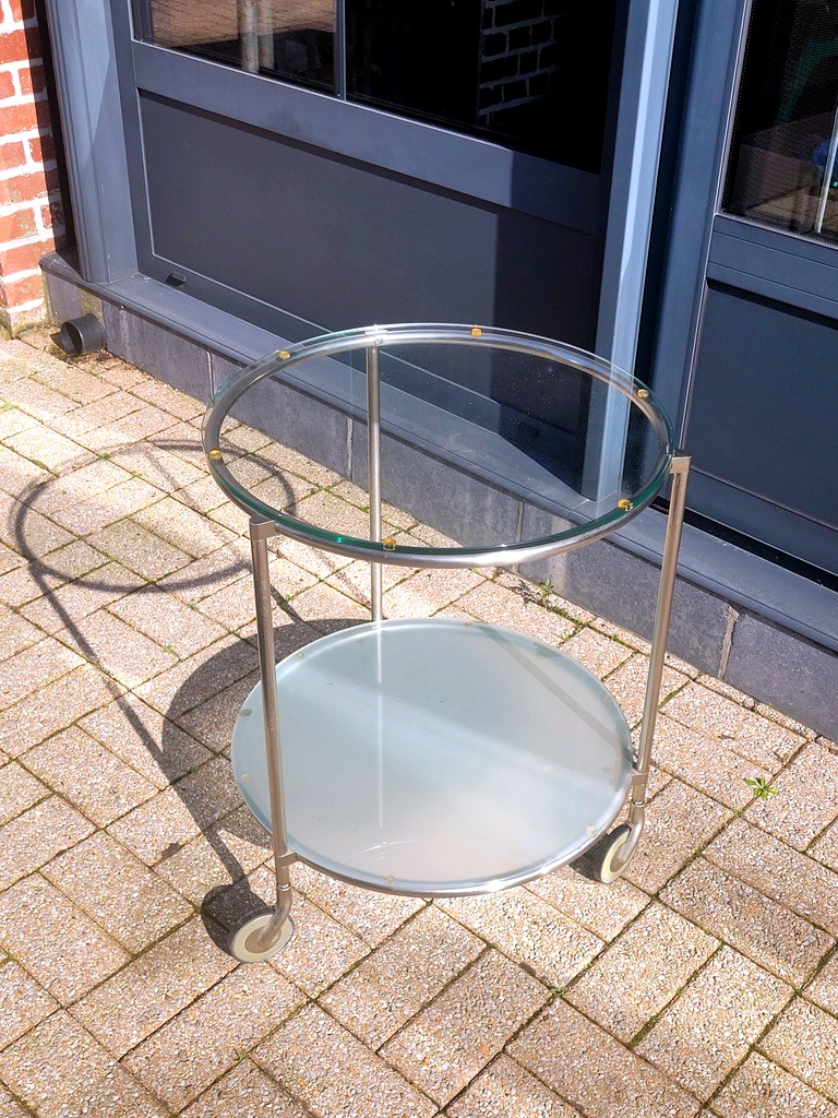 Desserte à Roulettes  à 2 Plateaux de Verre datant des Années 70 