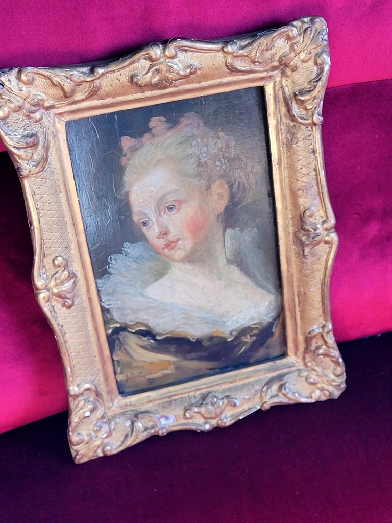  MARGUERITE GÉRARD ( 1761- 1837 ) "Portrait de Dame "Huile sur Panneau d'Acajou XVIIIe signée  -photo-2