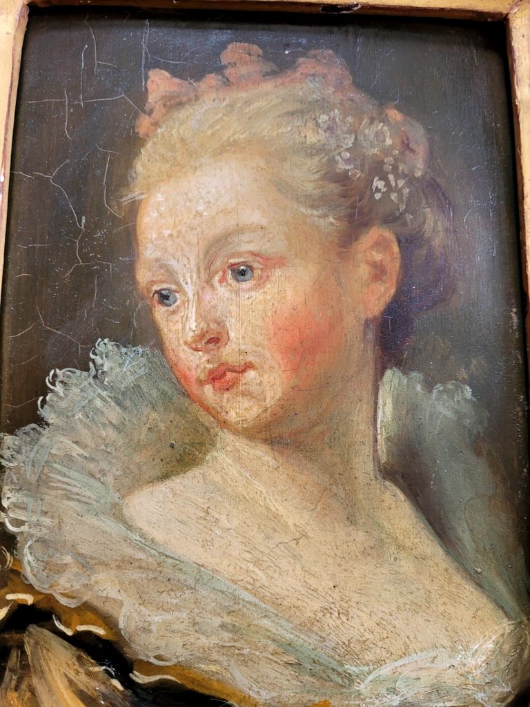  MARGUERITE GÉRARD ( 1761- 1837 ) "Portrait de Dame "Huile sur Panneau d'Acajou XVIIIe signée  -photo-4