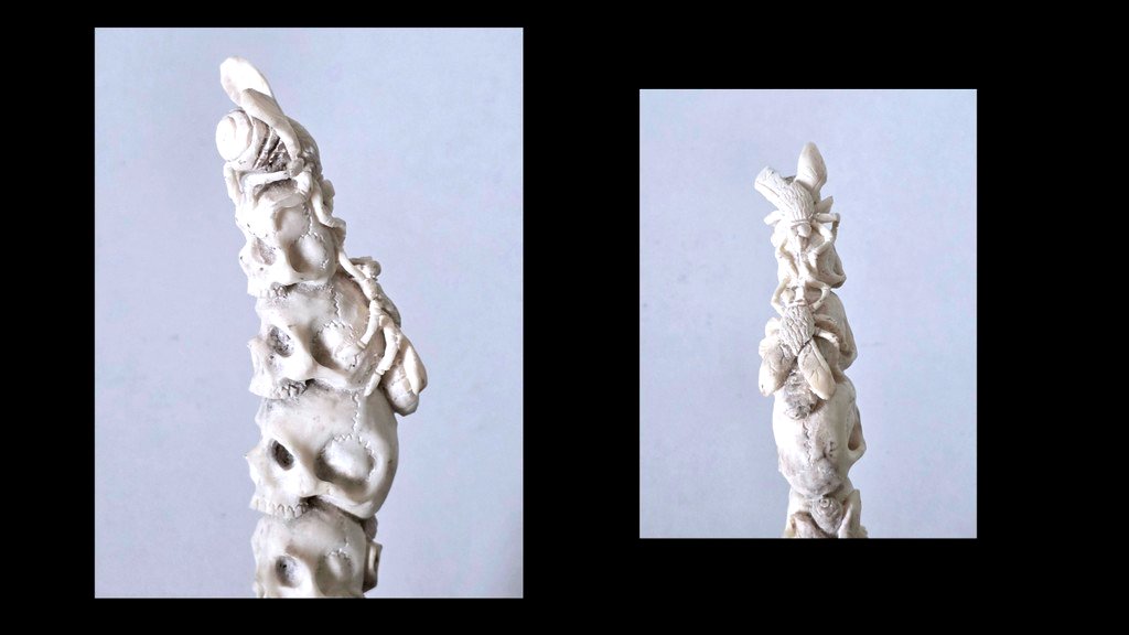 Canne avec une Poignée Memento Mori en Andouiller Sculpté  ( Bois de Cerf ) -photo-2