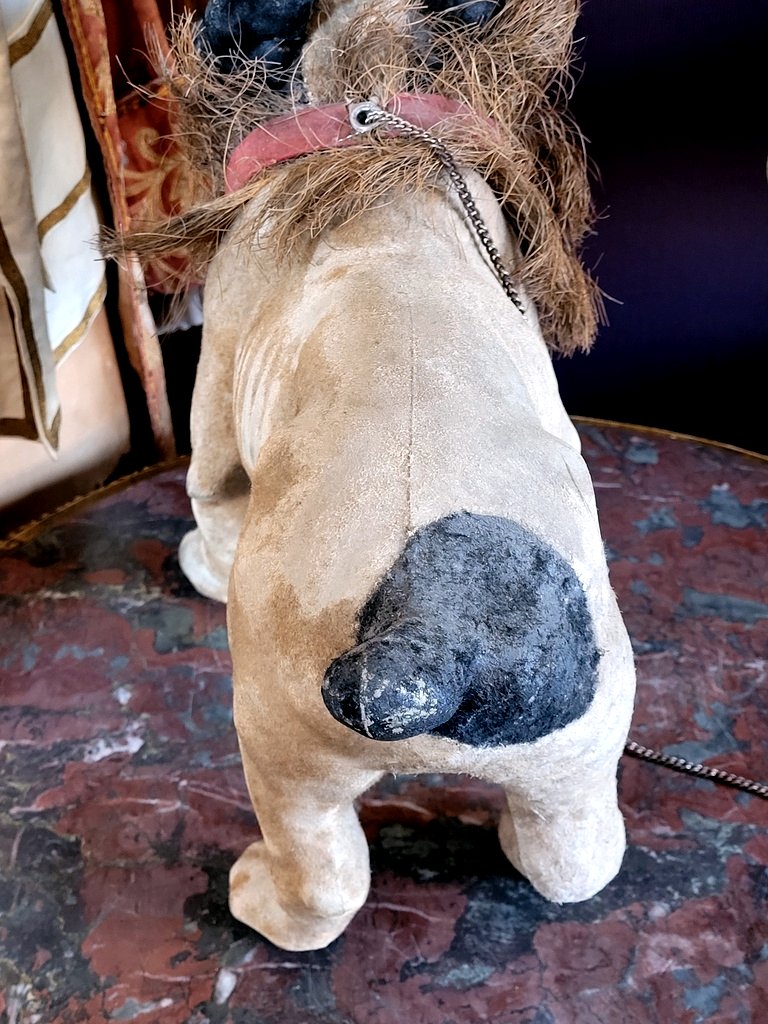  Barking Bulldog On Wheels, Made Of Papier-mâché. Parlor Toy, Late 19th/early 20th Century-photo-1