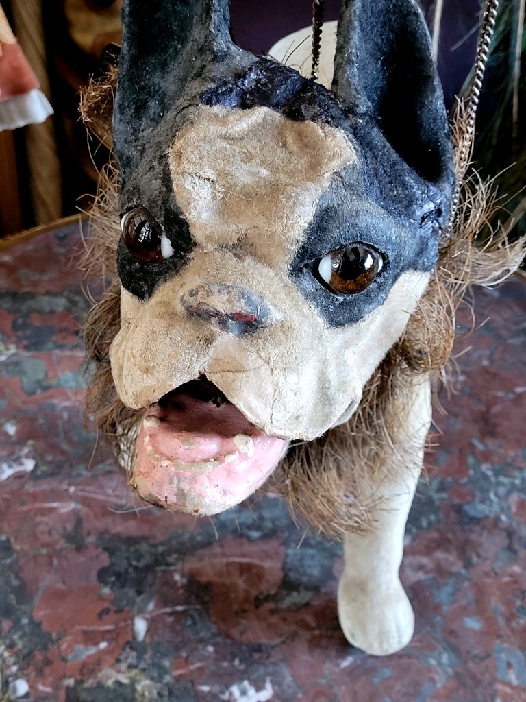  Barking Bulldog On Wheels, Made Of Papier-mâché. Parlor Toy, Late 19th/early 20th Century-photo-4