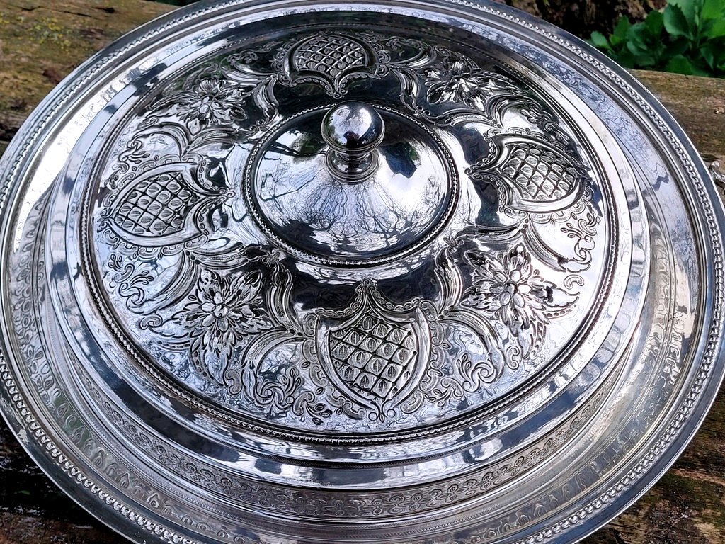 Large Moroccan Silver Tajine Dish-photo-2