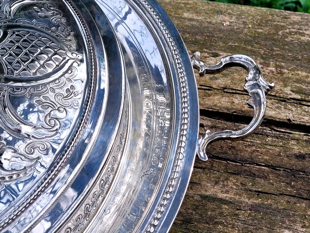 Large Moroccan Silver Tajine Dish-photo-3