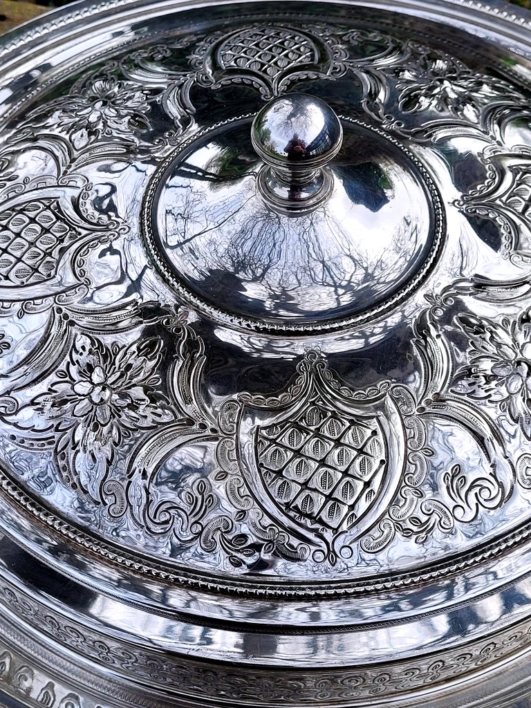 Large Moroccan Silver Tajine Dish-photo-4