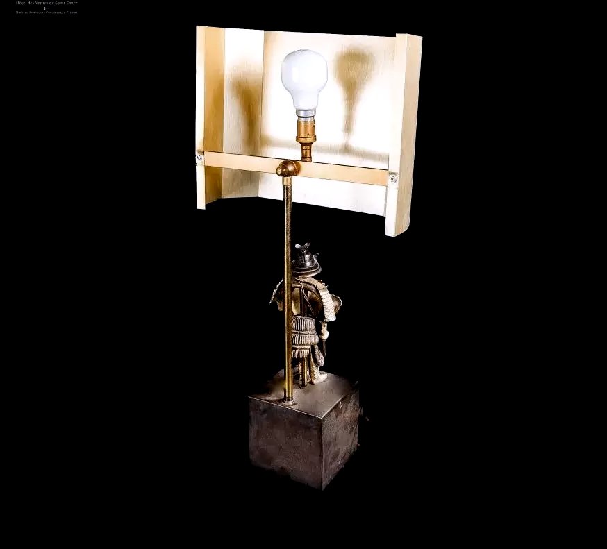  Bronze "samurai" Lamp - Sheet Metal Shade First Half Of The 20th Century-photo-3