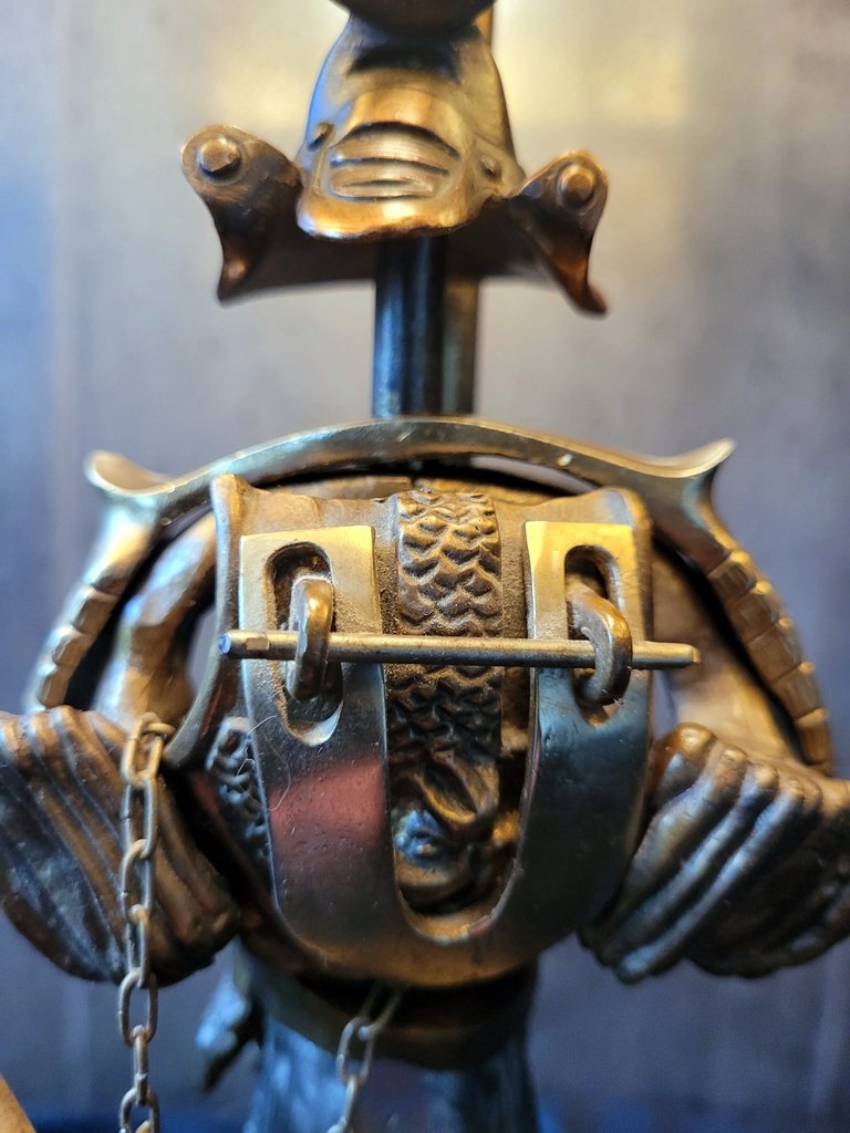  Bronze "samurai" Lamp - Sheet Metal Shade First Half Of The 20th Century-photo-5