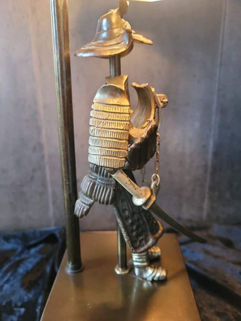  Bronze "samurai" Lamp - Sheet Metal Shade First Half Of The 20th Century-photo-7