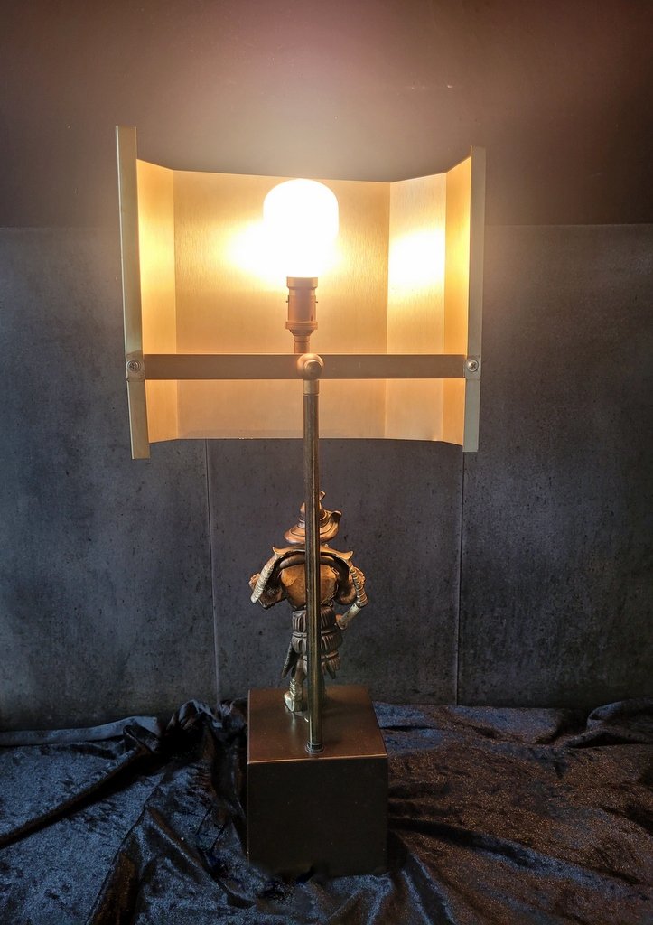  Bronze "samurai" Lamp - Sheet Metal Shade First Half Of The 20th Century-photo-8