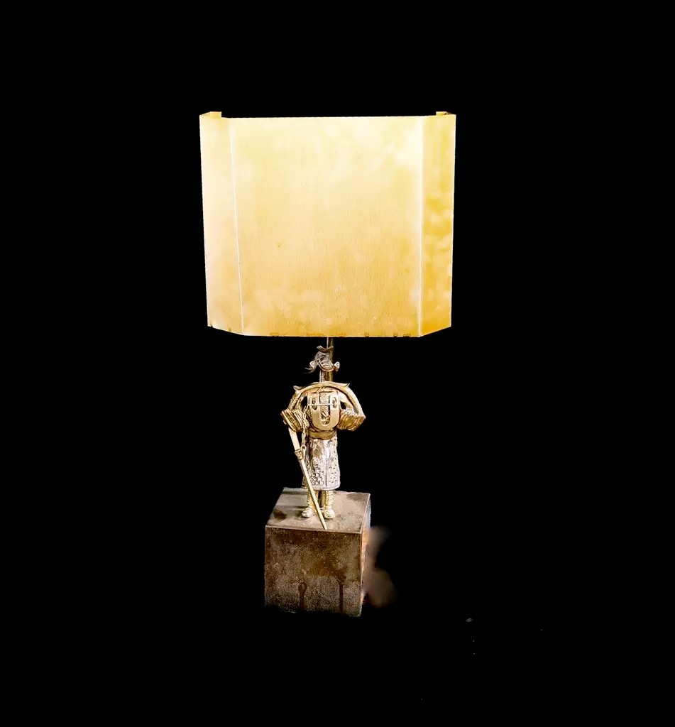  Bronze "samurai" Lamp - Sheet Metal Shade First Half Of The 20th Century