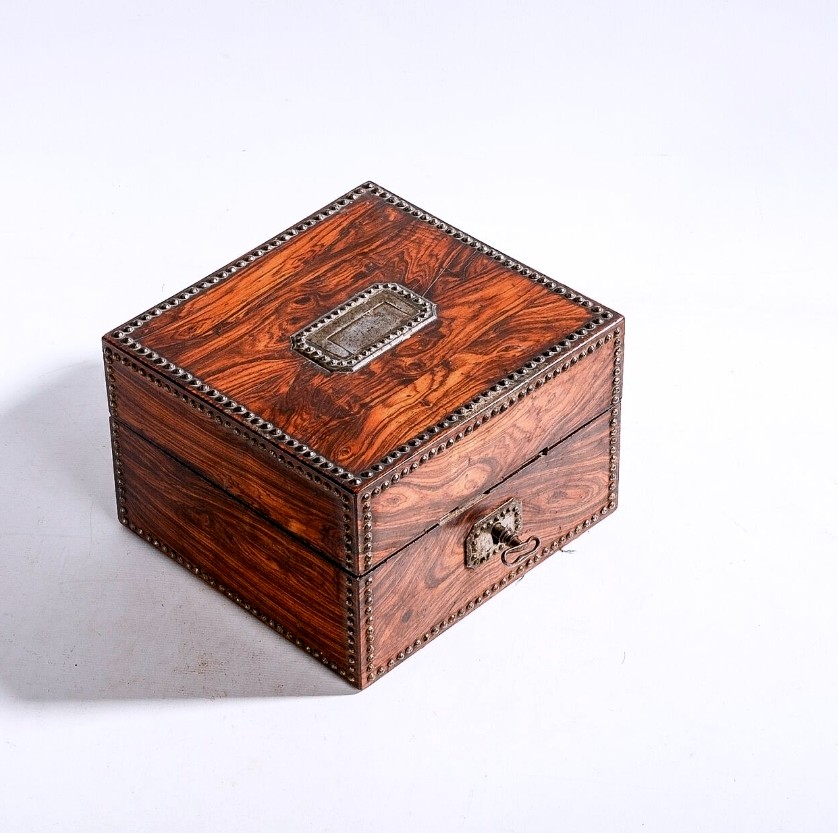 Coffret à Senteurs en Marqueterie de Palissandre avec 4 Flacons en Cristal Taillé - XIXe Siècle-photo-4