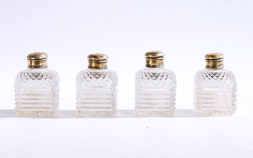 Coffret à Senteurs en Marqueterie de Palissandre avec 4 Flacons en Cristal Taillé - XIXe Siècle-photo-4