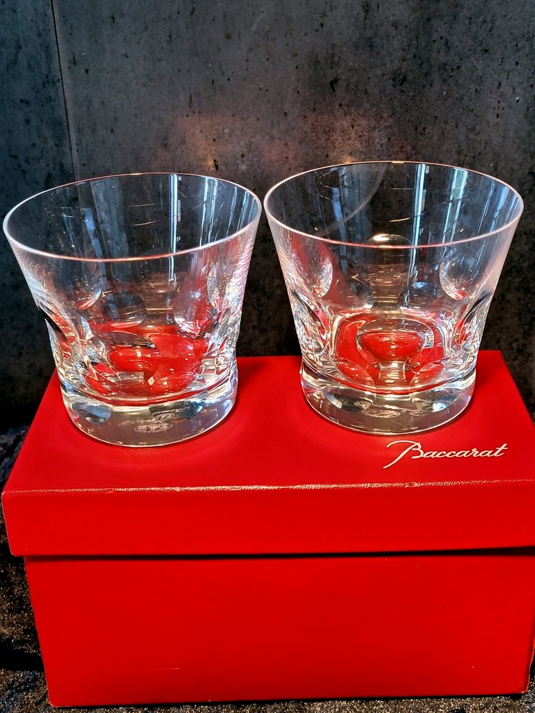 Baccarat " Deux Verres à Whisky en Cristal " Modèle Beluga à Décor Taillé - Estampillé - XXe -photo-3
