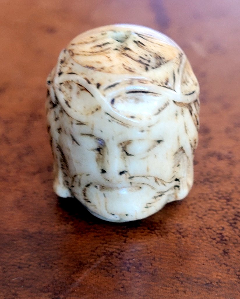 Grain De Chapelet Bicéphale Sculpté Christ Et Tête De Mort Vanité Memento Mori - 17th Century-photo-3