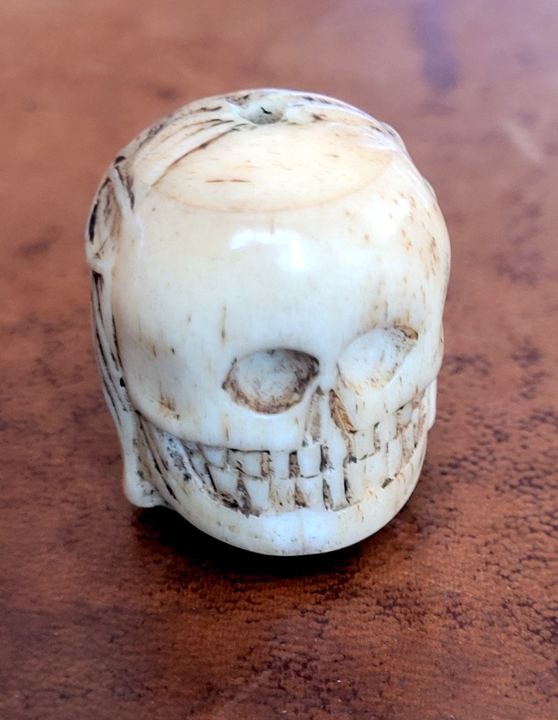 Grain De Chapelet Bicéphale Sculpté Christ Et Tête De Mort Vanité Memento Mori - 17th Century