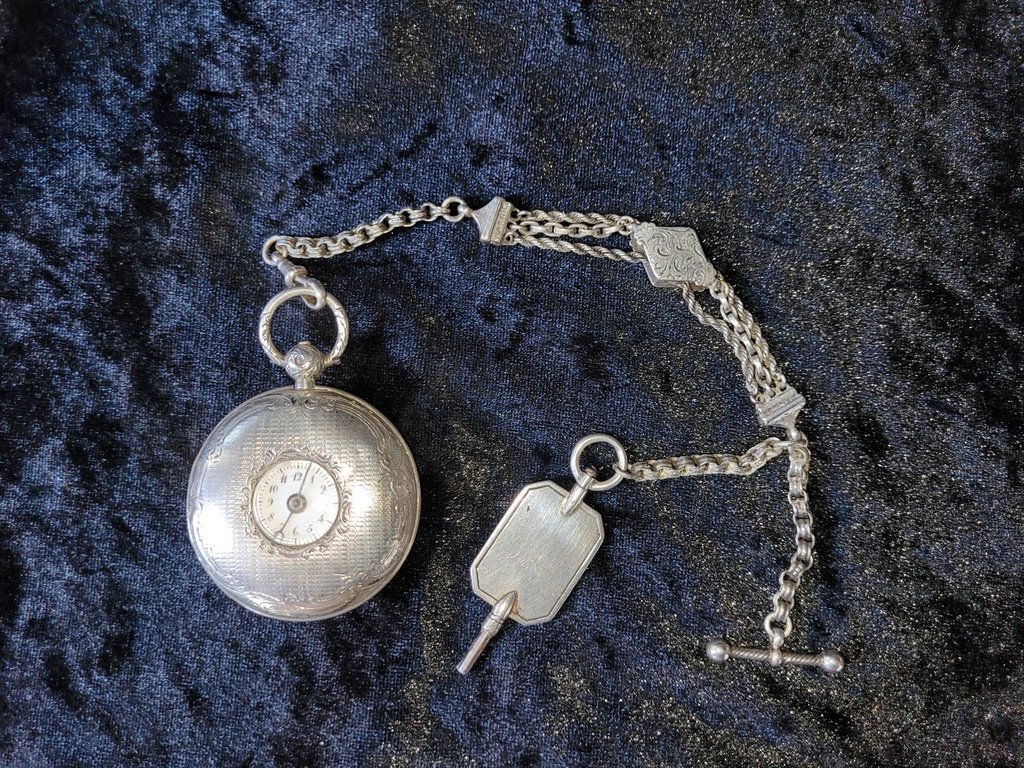 Antique Pocket Watch With A Solid Silver Rooster Châtelaine, Early 19th Century-photo-4