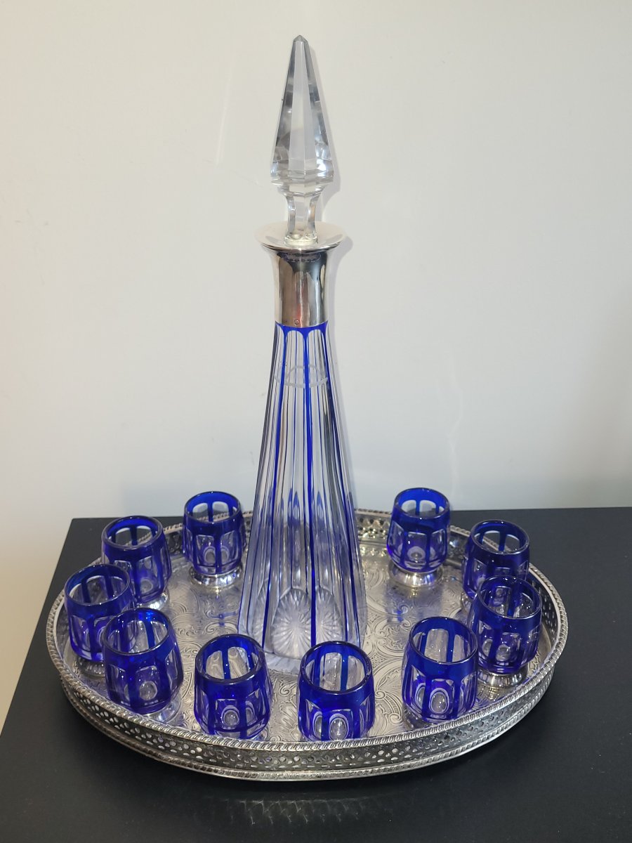 Saint-louis Crystal And Solid Silver Liqueur Set