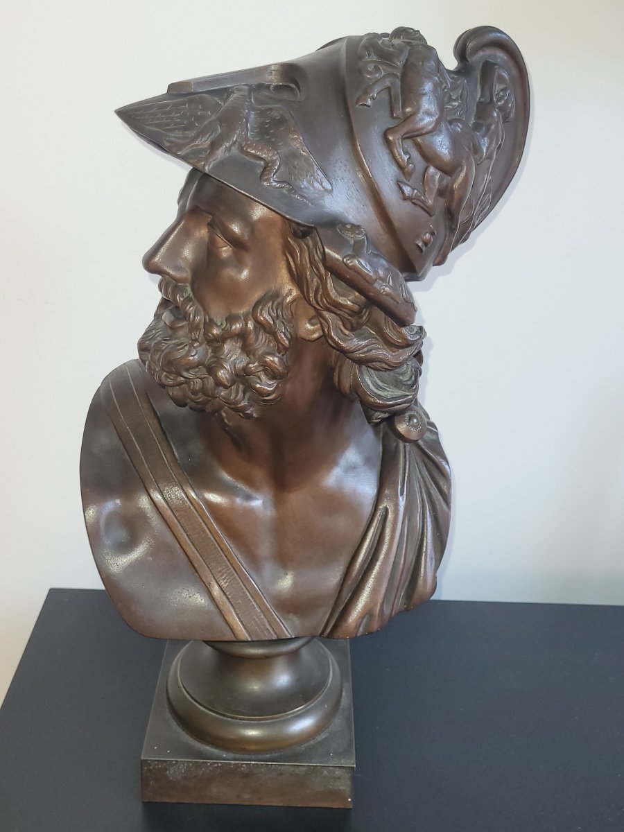 Grand Buste de Menelas en Bronze du XIXe Siècle  1880-photo-3