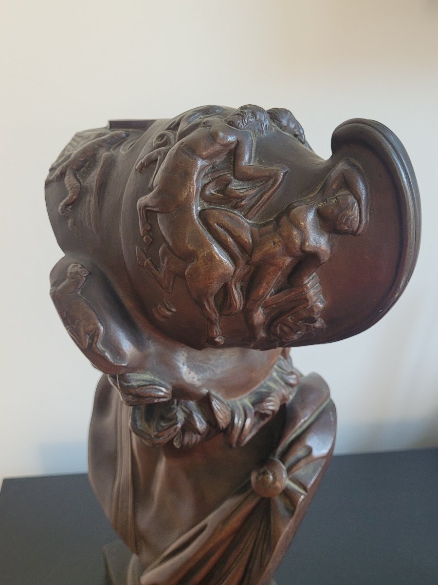 Grand Buste de Menelas en Bronze du XIXe Siècle  1880-photo-3
