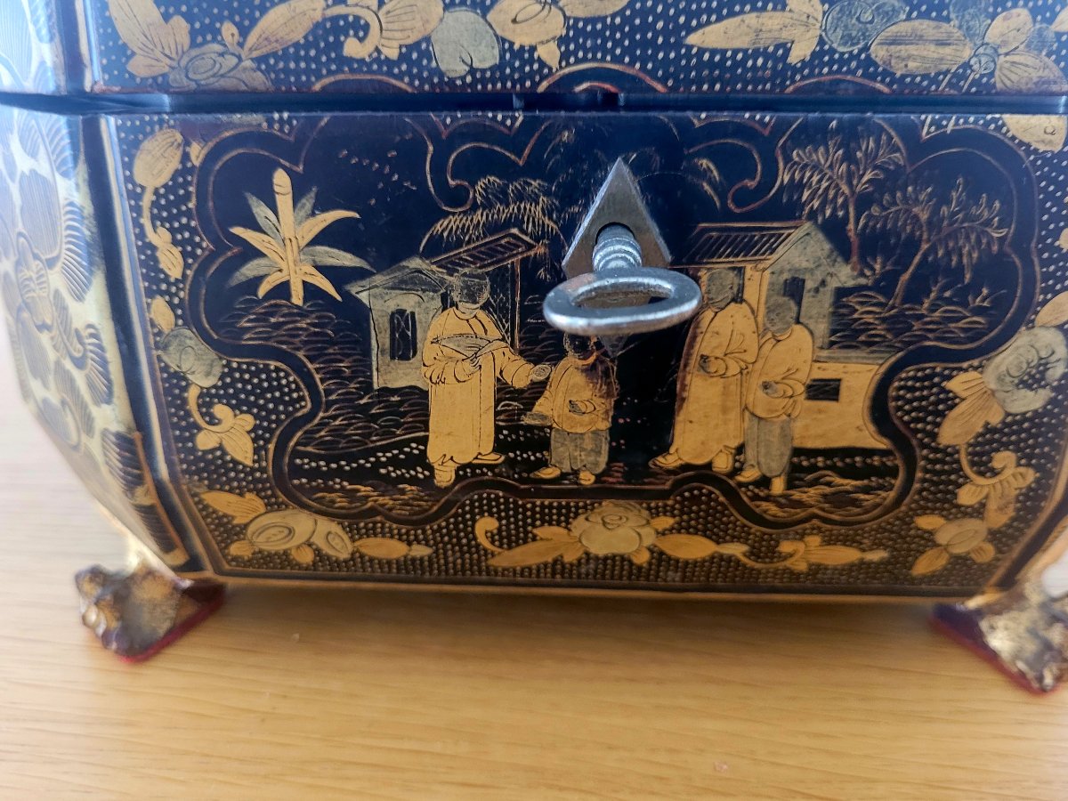 Boîte à Thé en Laque de Chine peinte - XIXe Siècle -photo-1
