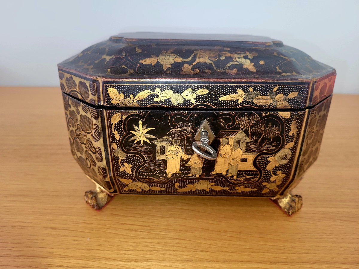 Boîte à Thé en Laque de Chine peinte - XIXe Siècle 