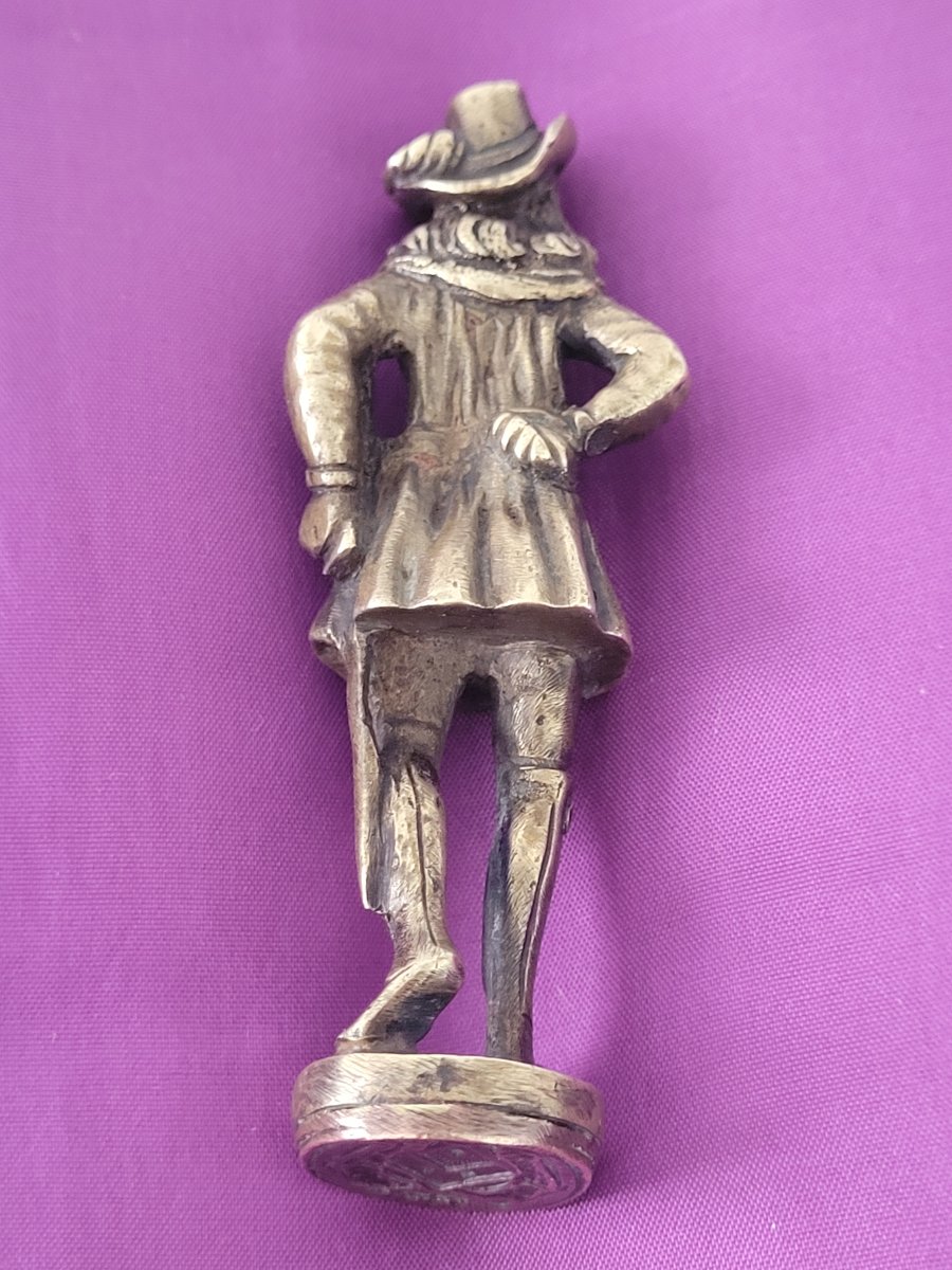 Cachet en Bronze " Mousquetaire " Blason Armoiries Couronne Ducale - XIXe Siècle -photo-3