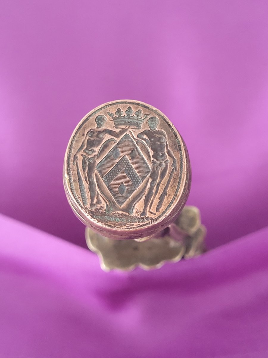 Cachet en Bronze " Mousquetaire " Blason Armoiries Couronne Ducale - XIXe Siècle -photo-4