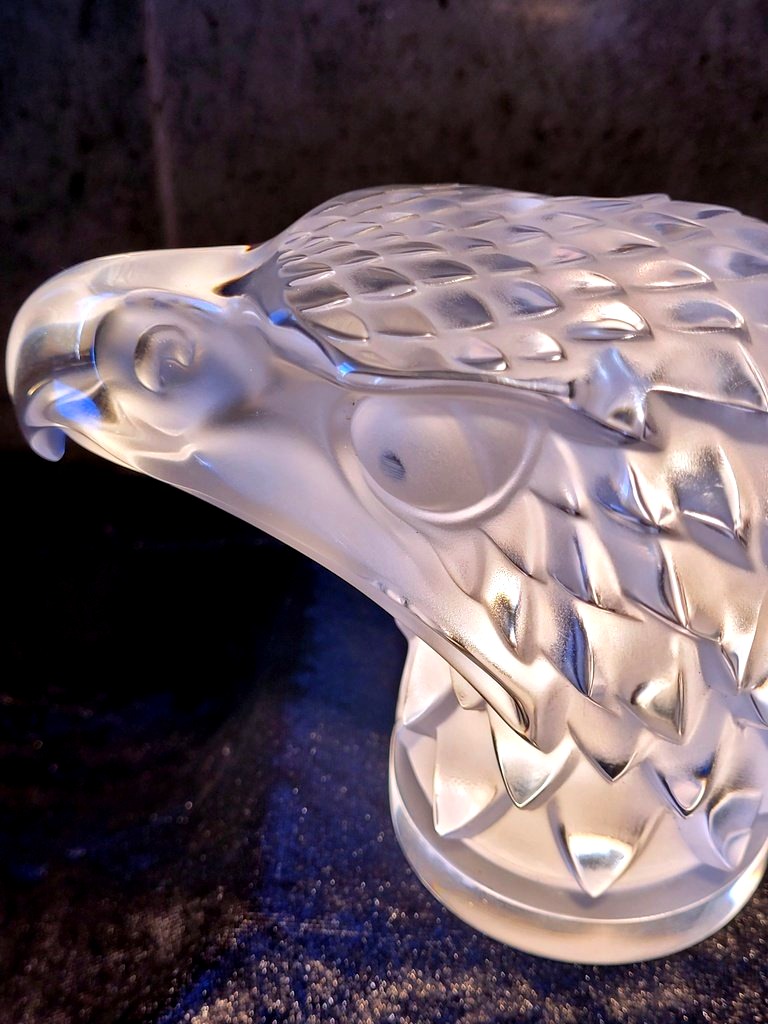 Lalique "eagle Head" Signed Crystal Mascot-photo-2
