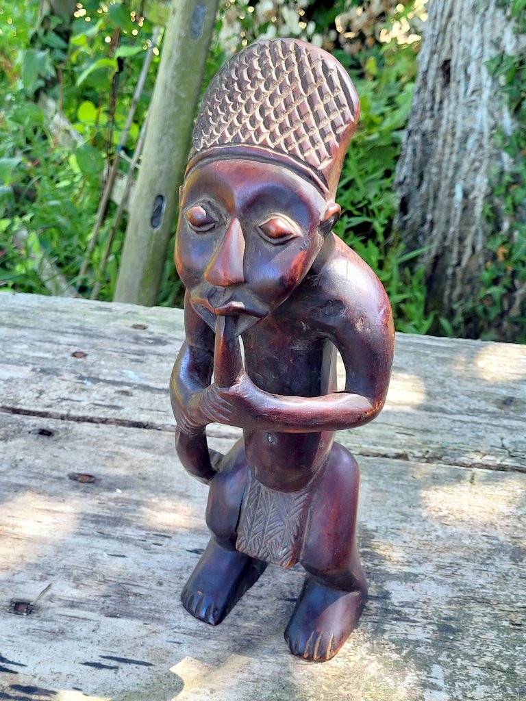 Wooden Statuette Depicting A Male Figure Smoking A Pipe—southwestern Congo.-photo-2