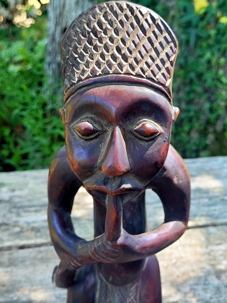 Wooden Statuette Depicting A Male Figure Smoking A Pipe—southwestern Congo.-photo-3