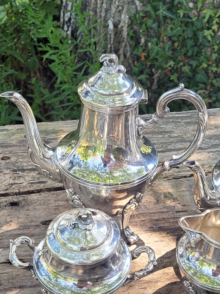 Empire-style Coffee And Tea Set In Silver-plated Metal-photo-3