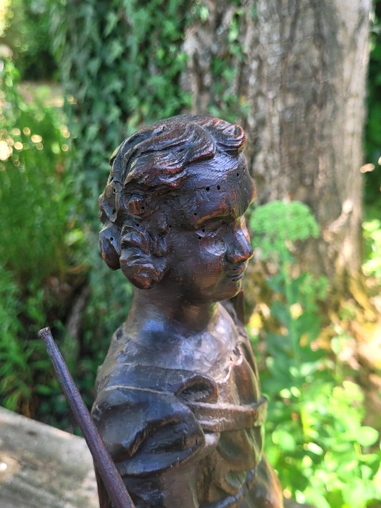 "announcing Angel" Large 17th-century Wooden Sculpture -photo-4