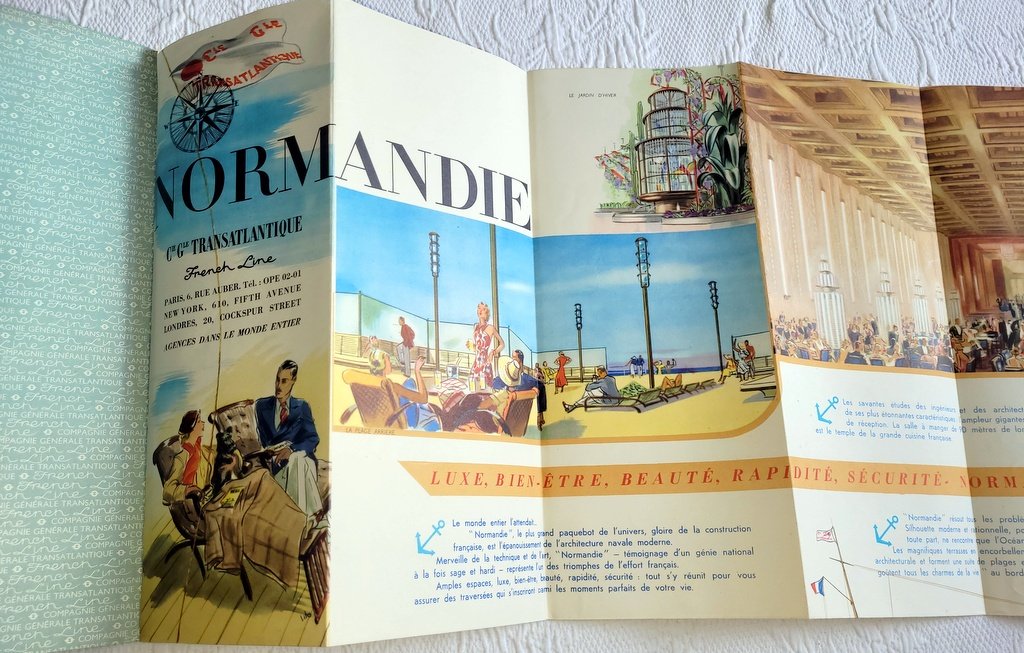  Brochure publicitaire historique de 1935 &eacute;dit&eacute;e par la C G T (French Line) pour le Normandie-photo-2