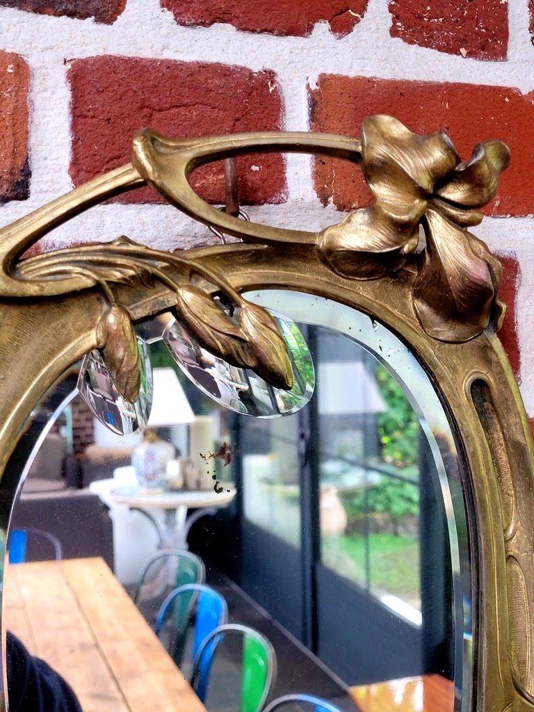 "art Nouveau" Gilded Mirror Signed By A. Lesueux With The Foundry's Stamp.-photo-2