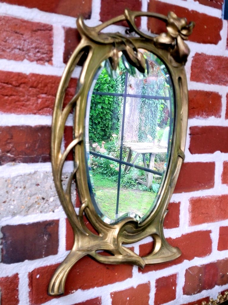 "art Nouveau" Gilded Mirror Signed By A. Lesueux With The Foundry's Stamp.-photo-1