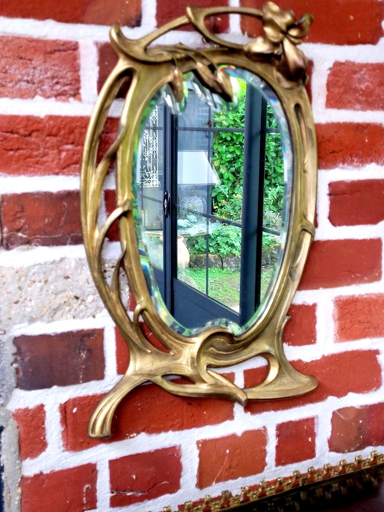 "art Nouveau" Gilded Mirror Signed By A. Lesueux With The Foundry's Stamp.