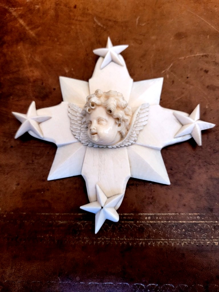 Cherub On A Carved Baptismal Cross - 19th Century 