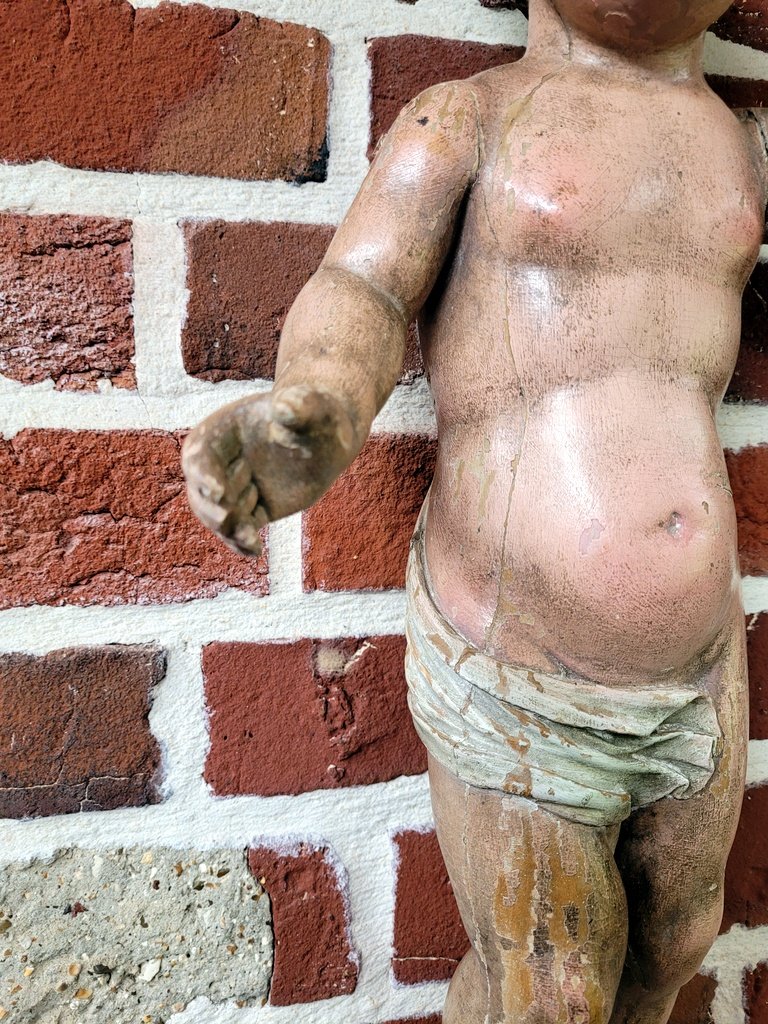 Grande Sculpture " Enfant Jésus " en Bois peint Polychrome - 51 cm -  XVIIIe Siècle-photo-1