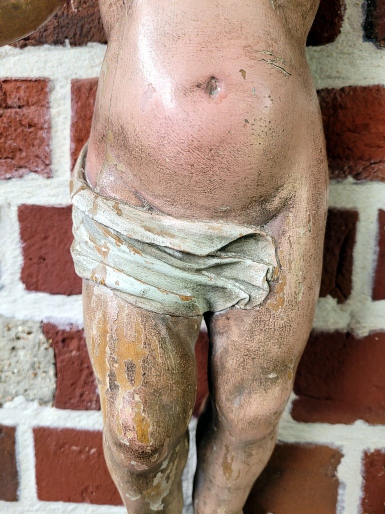 Grande Sculpture " Enfant Jésus " en Bois peint Polychrome - 51 cm -  XVIIIe Siècle-photo-2