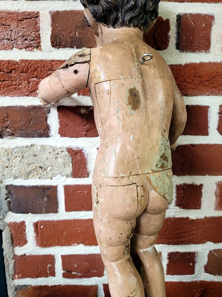 Grande Sculpture " Enfant Jésus " en Bois peint Polychrome - 51 cm -  XVIIIe Siècle-photo-6