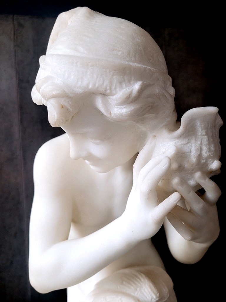 Sculpture d'après Carpeaux en Marbre "Le Petit Pêcheur Napolitain" signée PUGI -Ht46 cm - XIXe -photo-3
